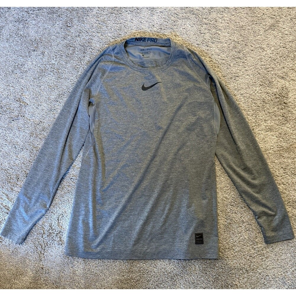 Nike Pro Dri Fit Long Sleeve Shirt  Mens M  Gray Crew Neck